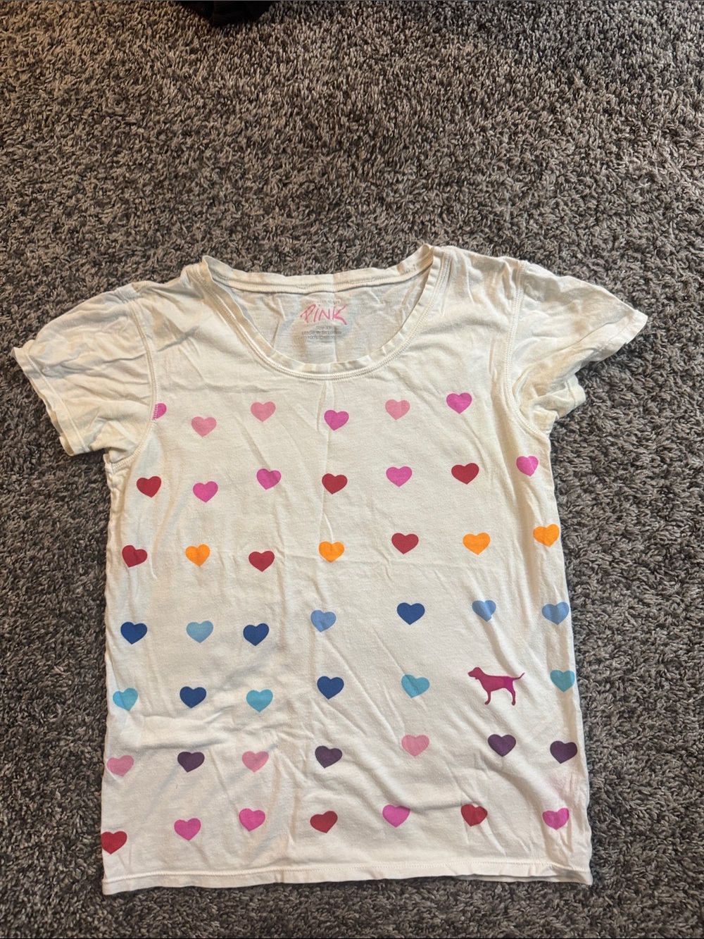 PINK Victoria's Secret White Tee with Multicolor Heart Print